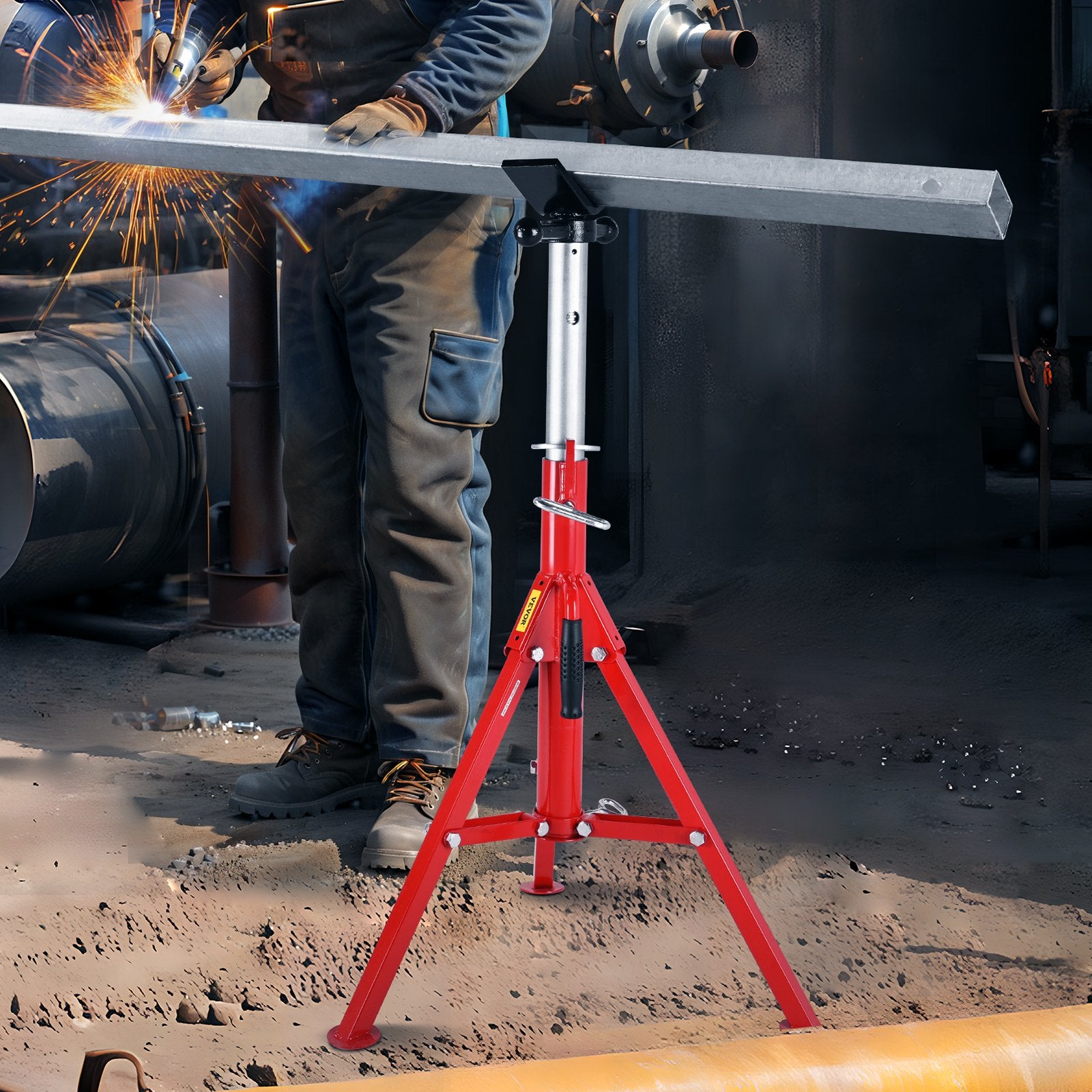 Pipe Stand V Head Adjustable 28-52 Inch 2500LB Folding Portable Steel Jack