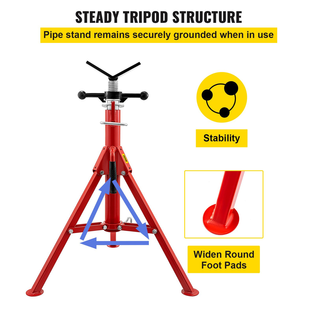 Pipe Jack Stand V-Head Foldable Legs Max Height 52in 2500LB