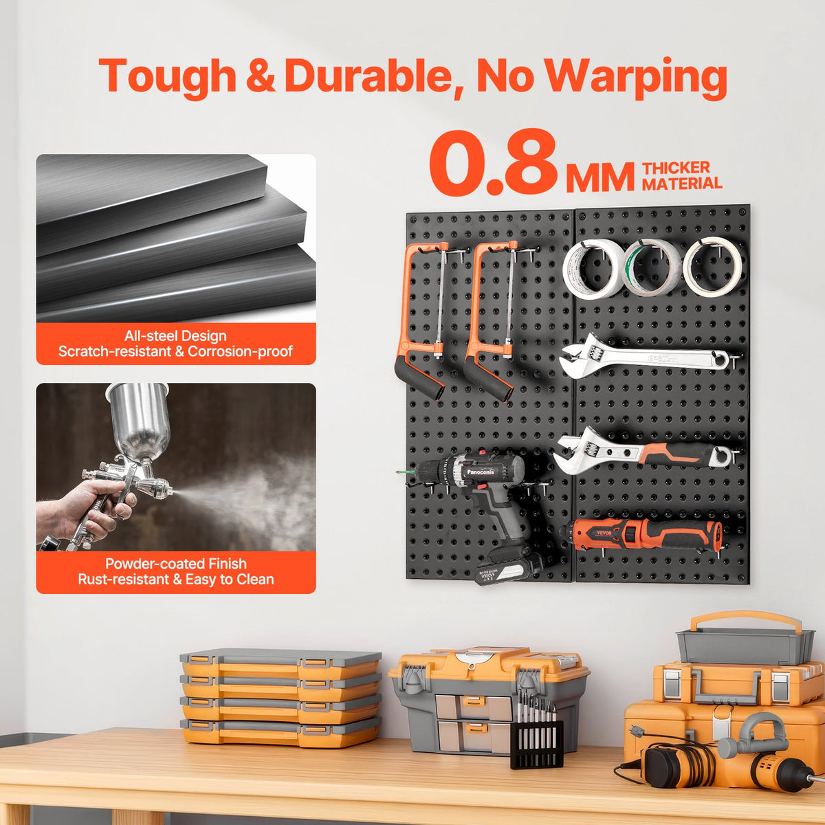 Metal Pegboard Panels 609.6x304.8mm, 2 Pc Heavy Duty Wall Organizer, Black