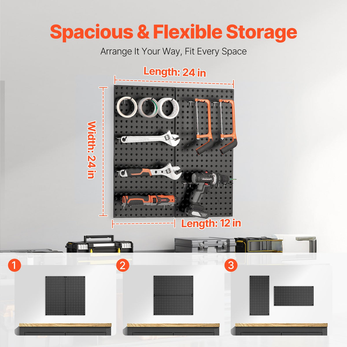 Metal Pegboard Panels 609.6x304.8mm, 2 Pc Heavy Duty Wall Organizer, Black