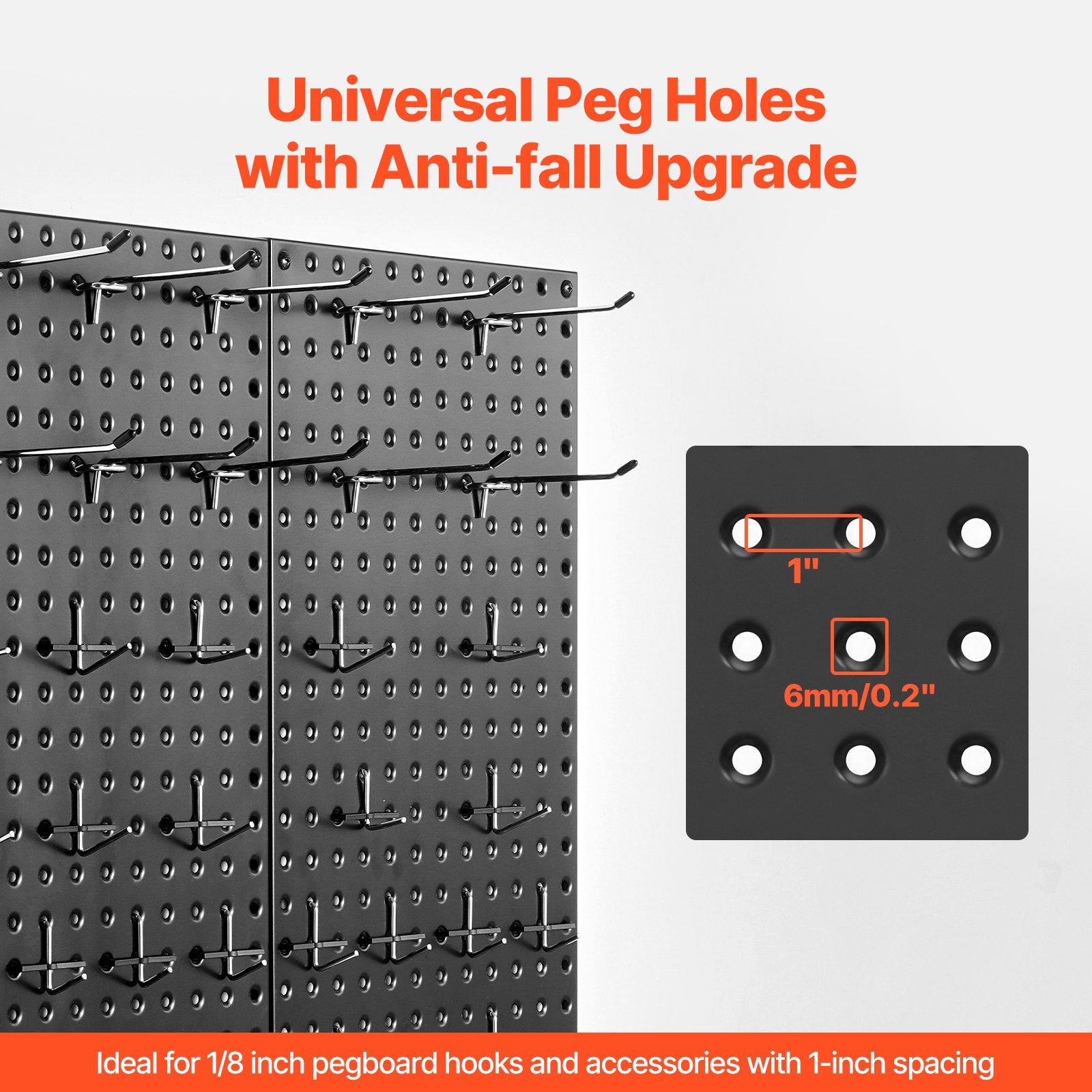 Metal Pegboard Panels 609.6x304.8mm, 2 Pc Heavy Duty Wall Organizer, Black