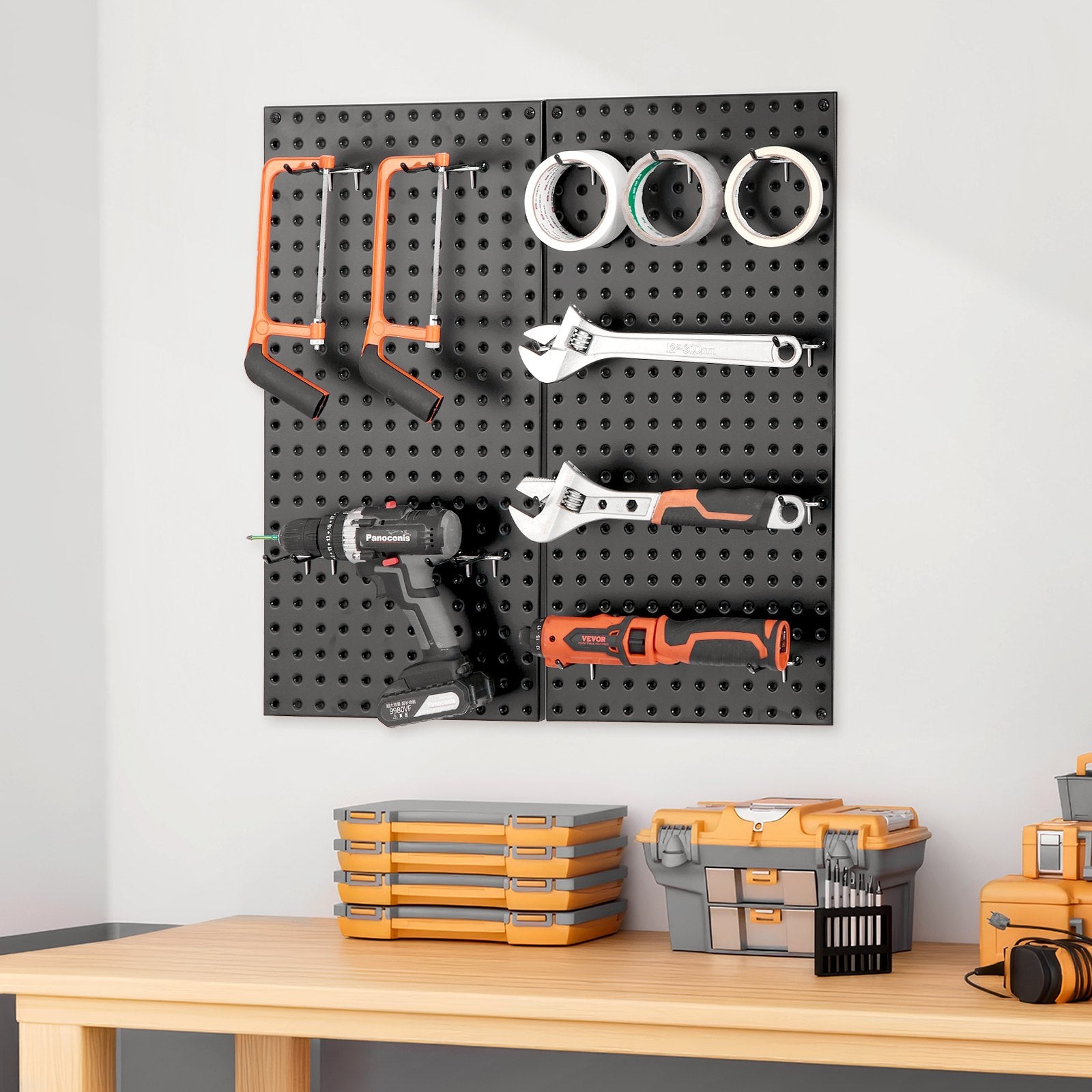 Metal Pegboard Panels 609.6x304.8mm, 2 Pc Heavy Duty Wall Organizer, Black