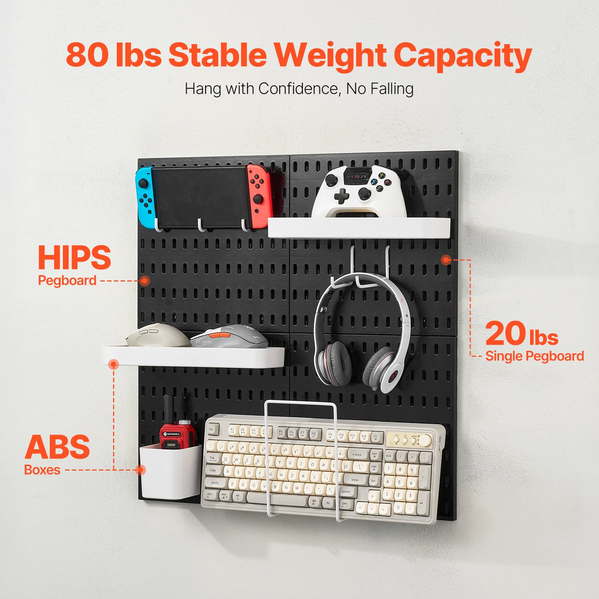 Pegboard Combination Kit 280x280mm 4-Panel Wall Organizer with Accessories Black