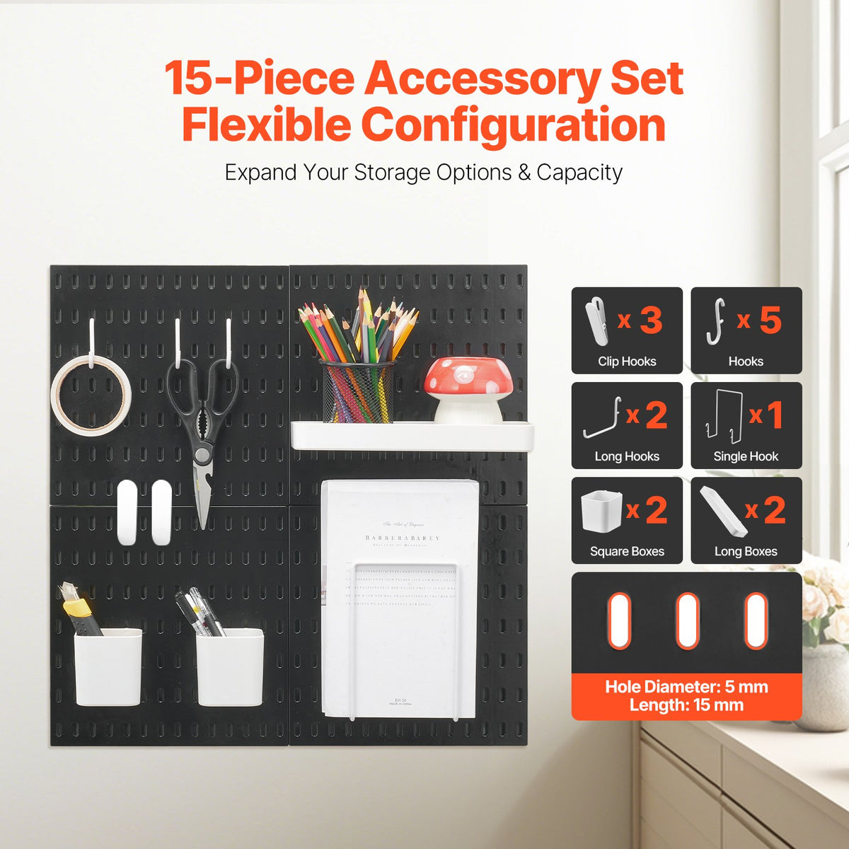 Pegboard Combination Kit 280x280mm 4-Panel Wall Organizer with Accessories Black