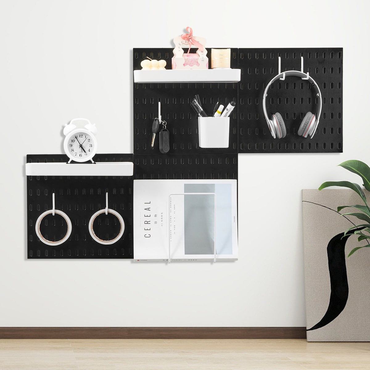 Pegboard Combination Kit 280x280mm 4-Panel Wall Organizer with Accessories Black