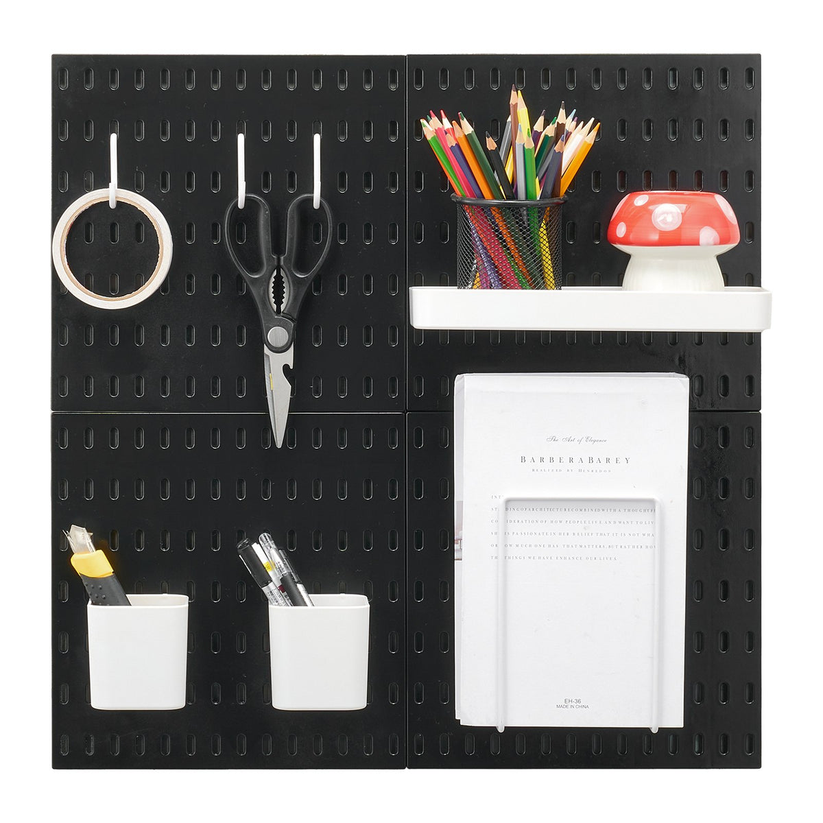 Pegboard Combination Kit 280x280mm 4-Panel Wall Organizer with Accessories Black