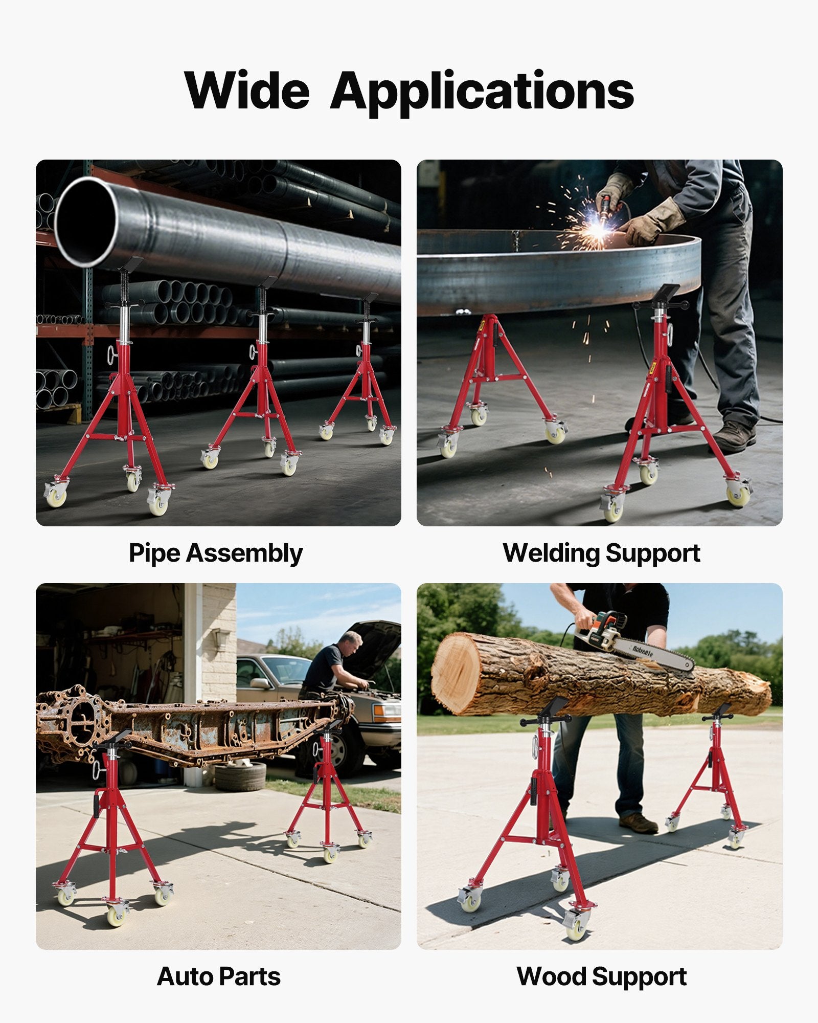 Pipe Stand V Head Adjustable 28-52in 2500LBS with Casters 1/8 to 12in Pipe