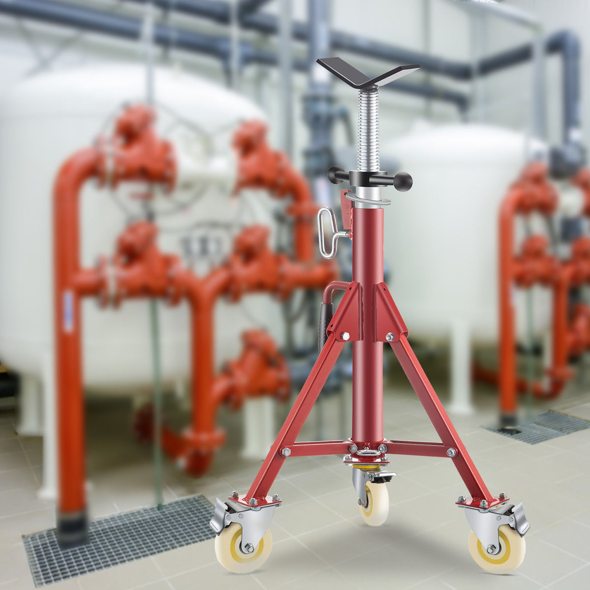 Pipe Stand V Head Adjustable 28-52in 2500LBS with Casters 1/8 to 12in Pipe