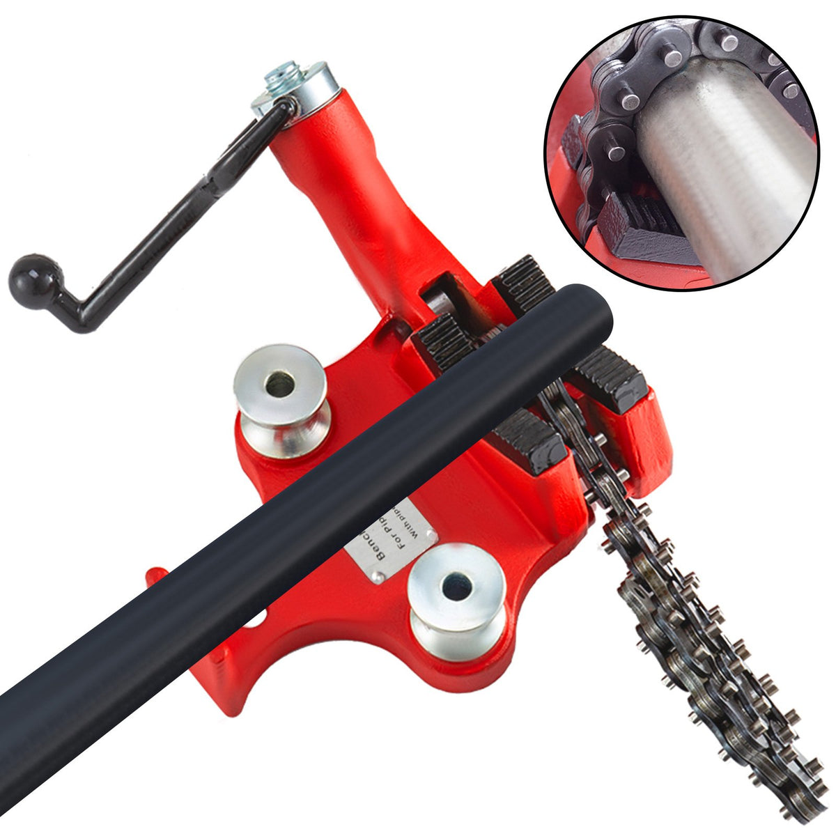 Bench Chain Vise Screw 1/8-5 Inch Pipe Heavy Duty Cast Iron with Crank Handle
