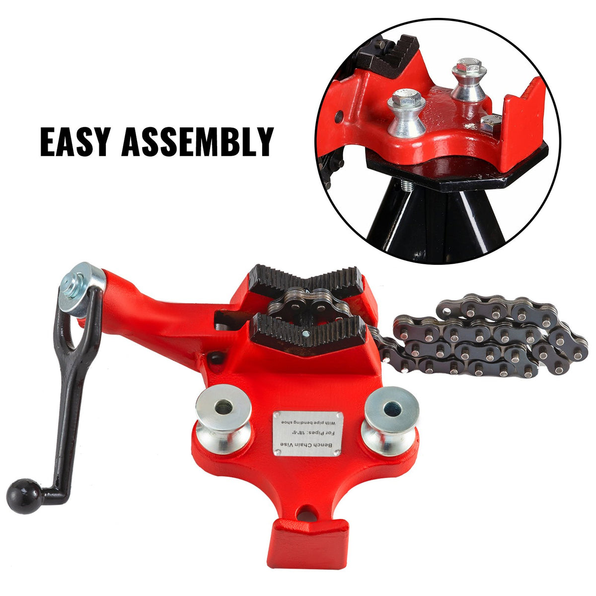 Bench Chain Vise Screw 1/8-5 Inch Pipe Heavy Duty Cast Iron with Crank Handle
