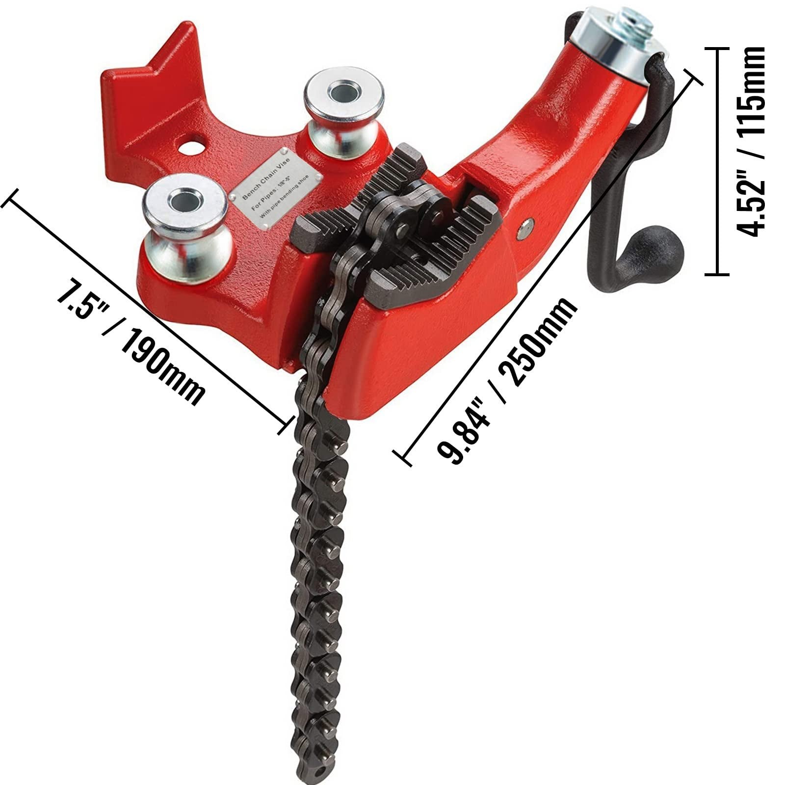 Bench Chain Vise Screw 1/8-5 Inch Pipe Heavy Duty Cast Iron with Crank Handle
