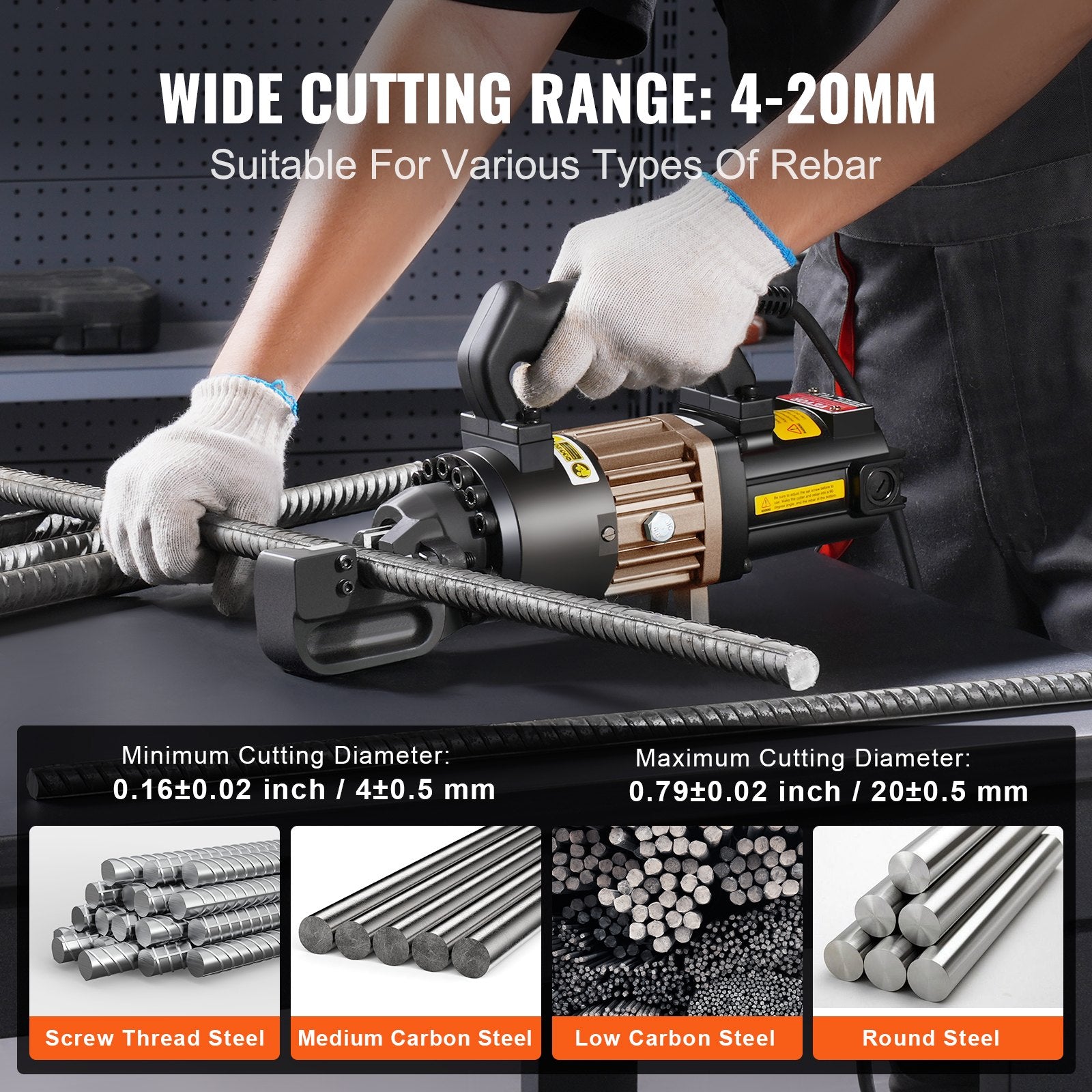 Electric Hydraulic Rebar Cutter 1000W Portable Cut 4-20mm #6 Rebar in 2.5s RC-20
