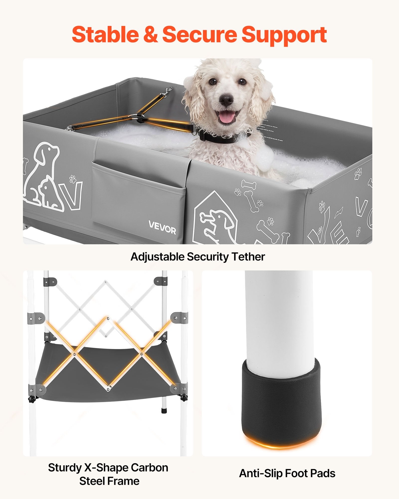 Foldable Elevated 83x61x99 cm Dog Bath Tub Pet Grooming with Drain Hose