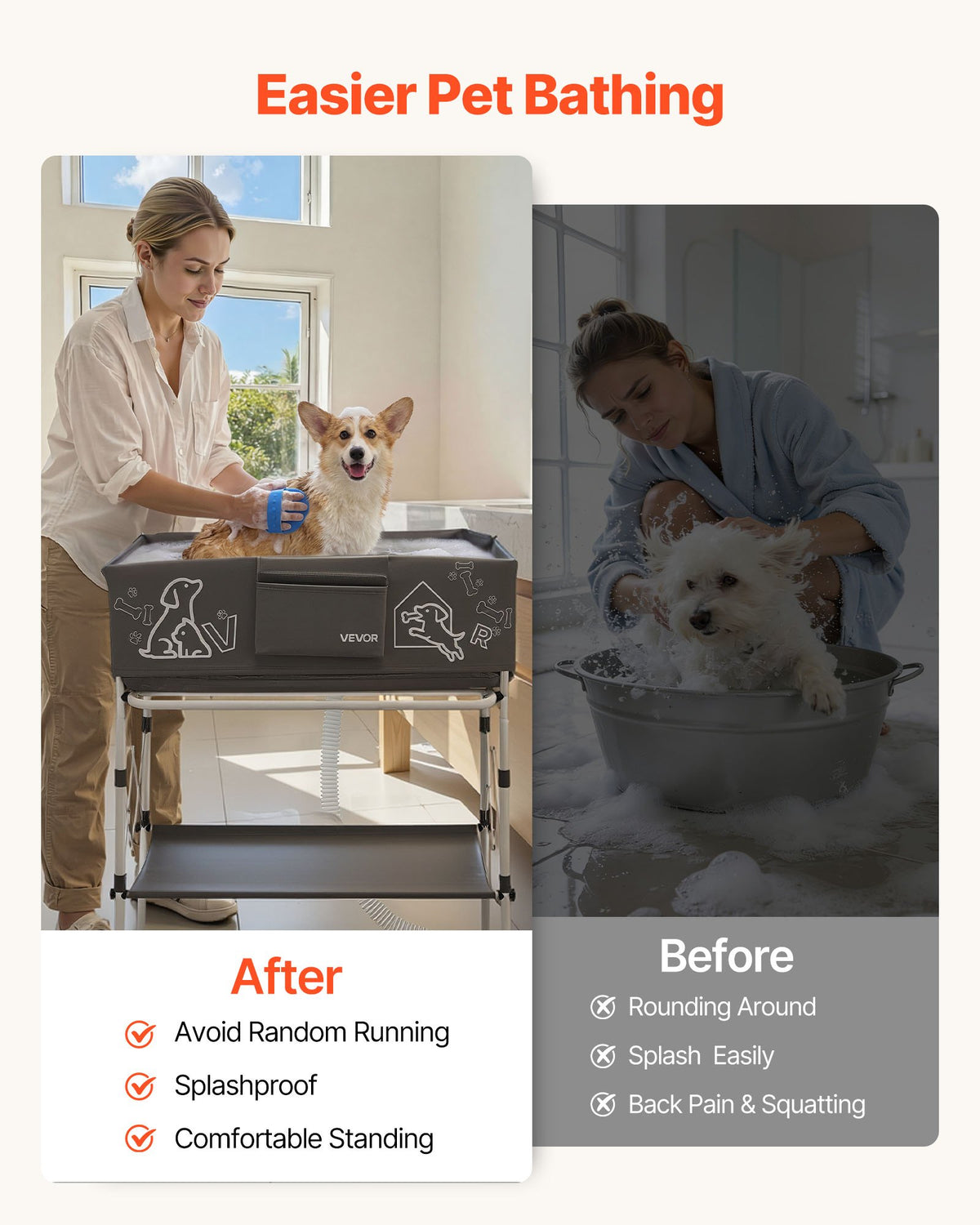 Foldable Elevated 83x61x99 cm Dog Bath Tub Pet Grooming with Drain Hose
