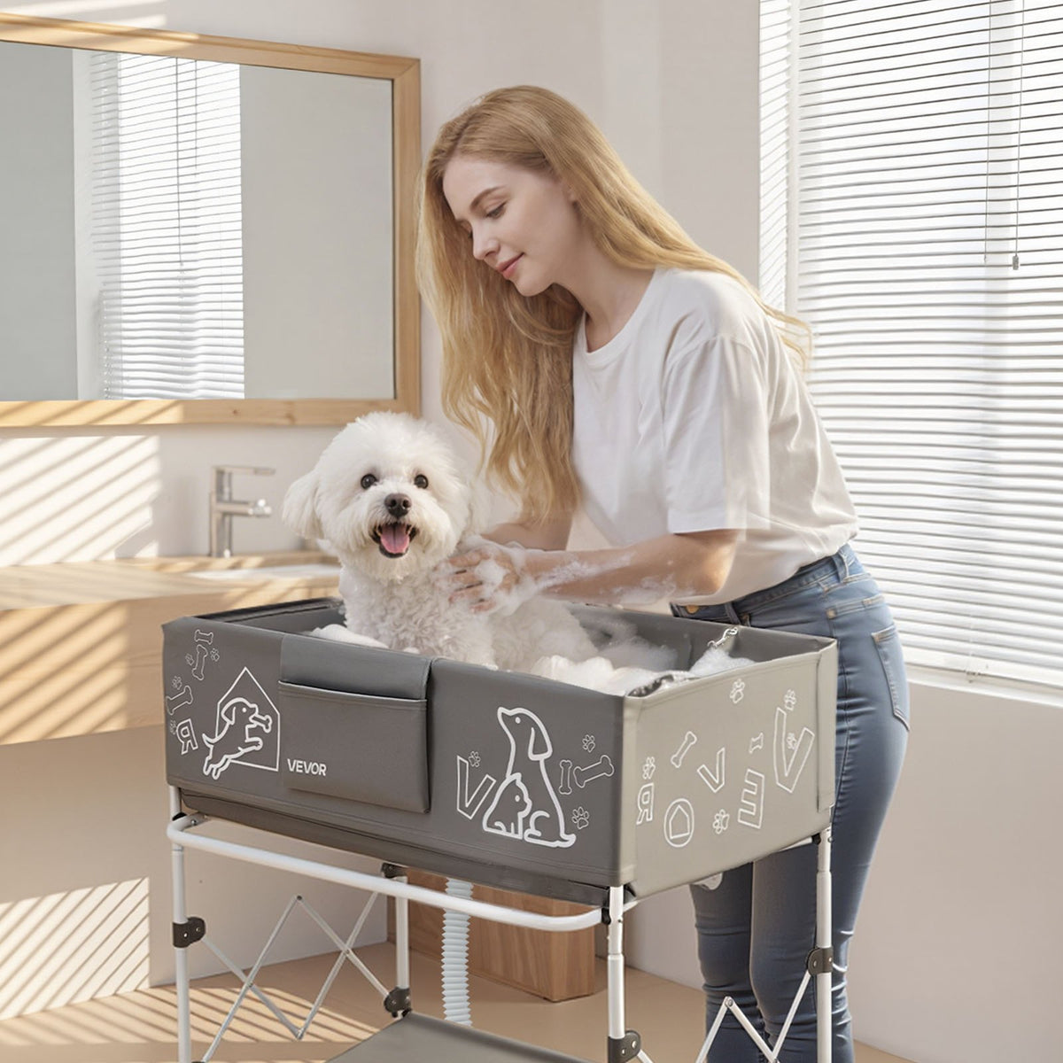 Foldable Elevated 83x61x99 cm Dog Bath Tub Pet Grooming with Drain Hose