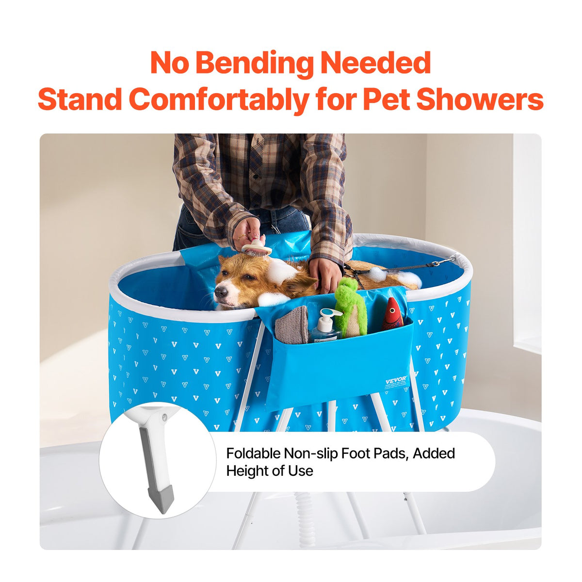 Portable Dog Bathtub Elevated Foldable Shower Station Small Medium DogsCats Blue
