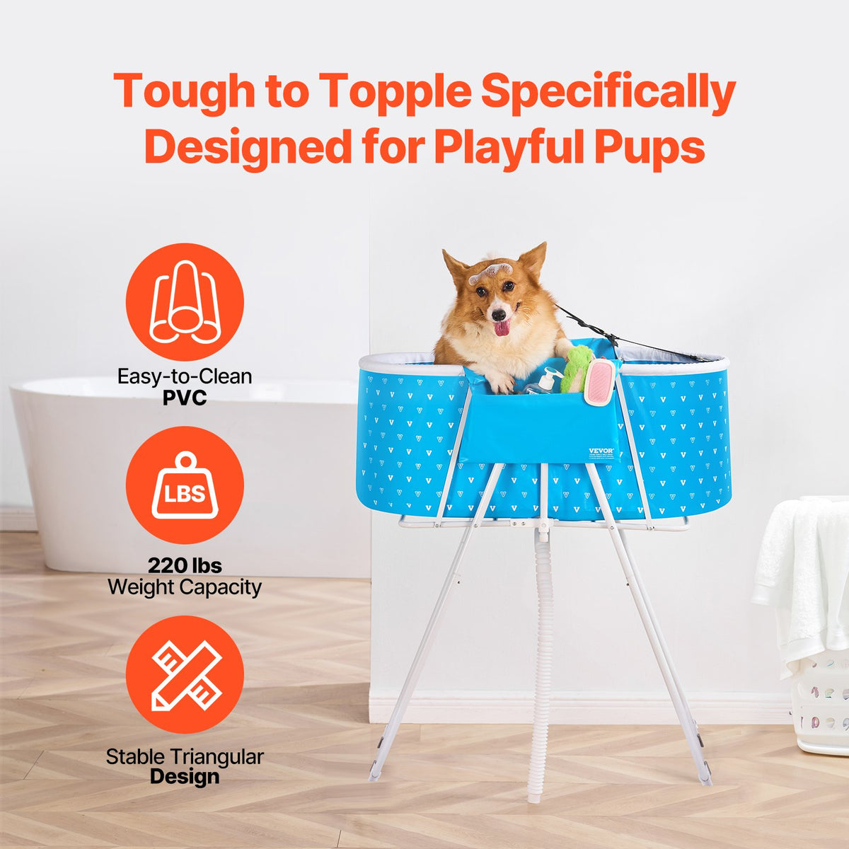 Portable Dog Bathtub Elevated Foldable Shower Station Small Medium DogsCats Blue