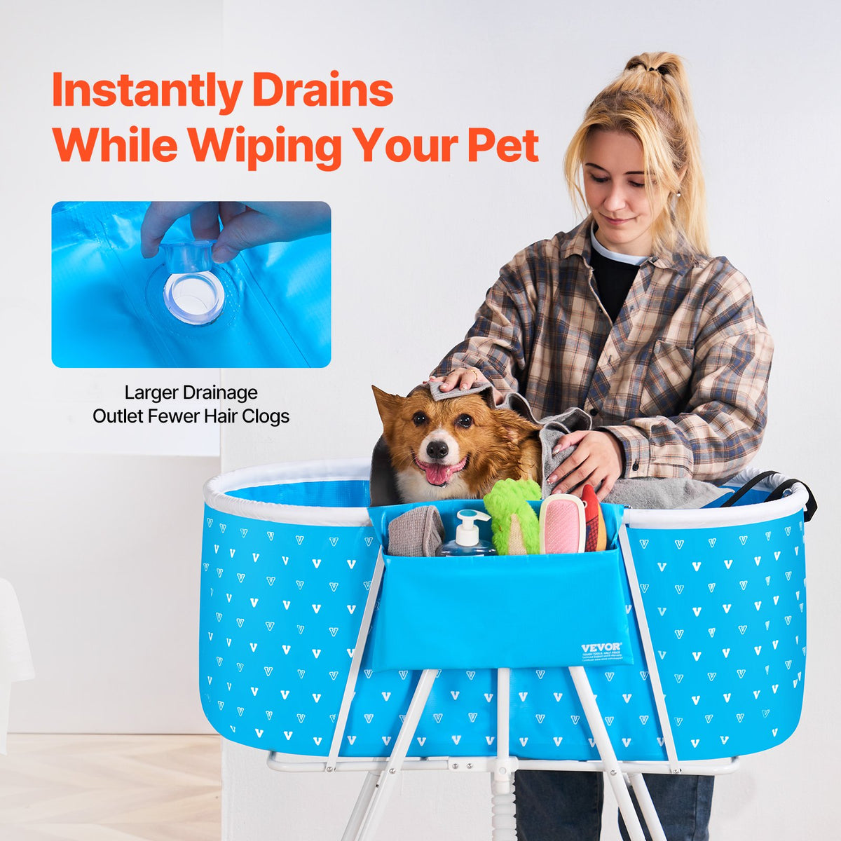 Portable Dog Bathtub Elevated Foldable Shower Station Small Medium DogsCats Blue