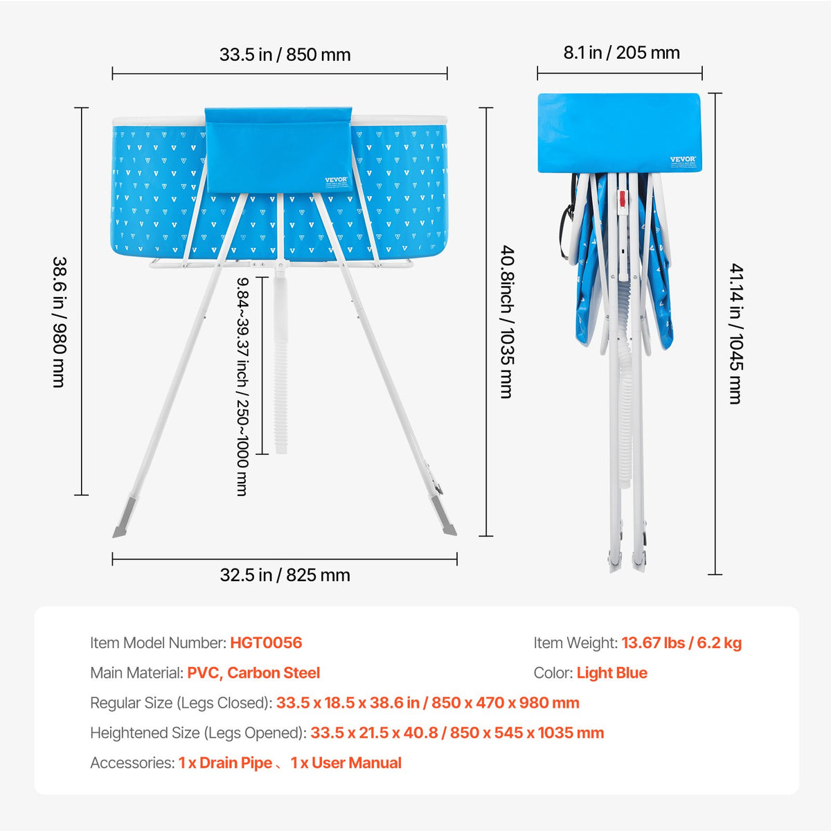 Portable Dog Bathtub Elevated Foldable Shower Station Small Medium DogsCats Blue