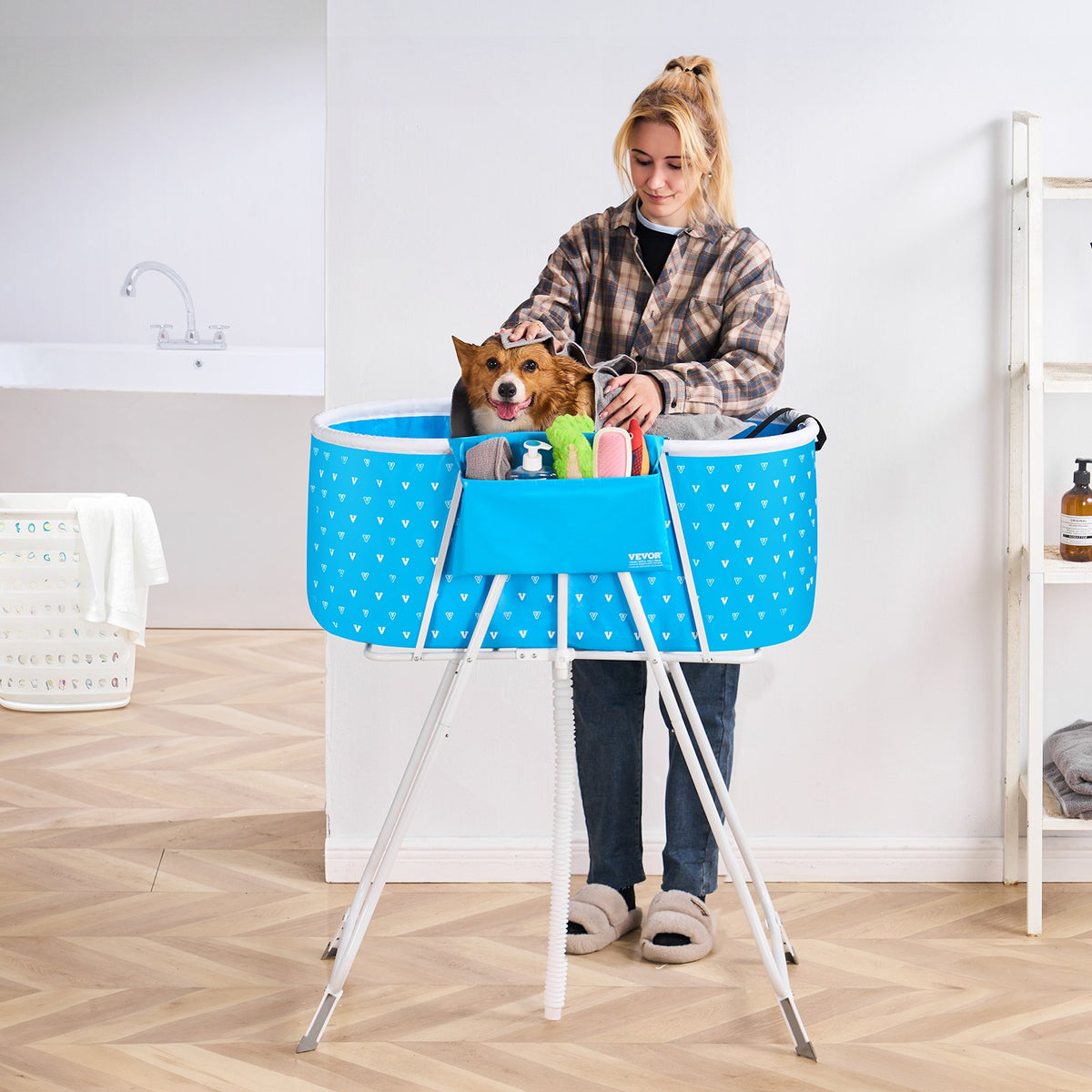 Portable Dog Bathtub Elevated Foldable Shower Station Small Medium DogsCats Blue