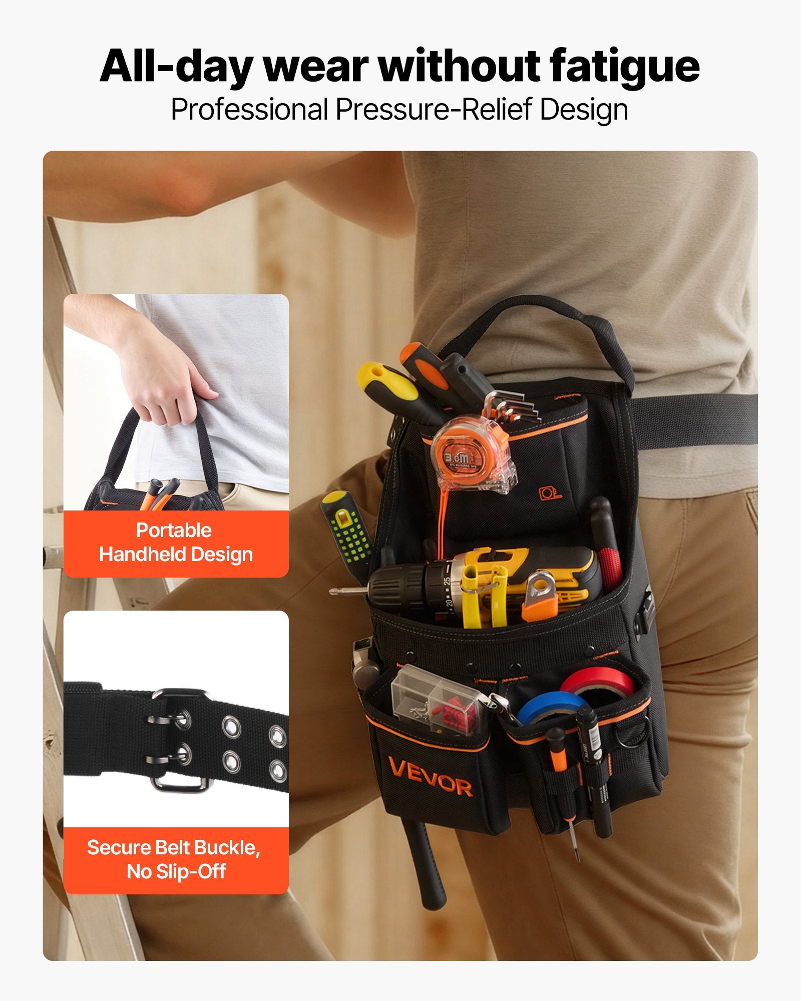 Tool Pouch Belt 14 Pockets Heavy Duty Adjustable Utility Bag 83-127cm Carpenter