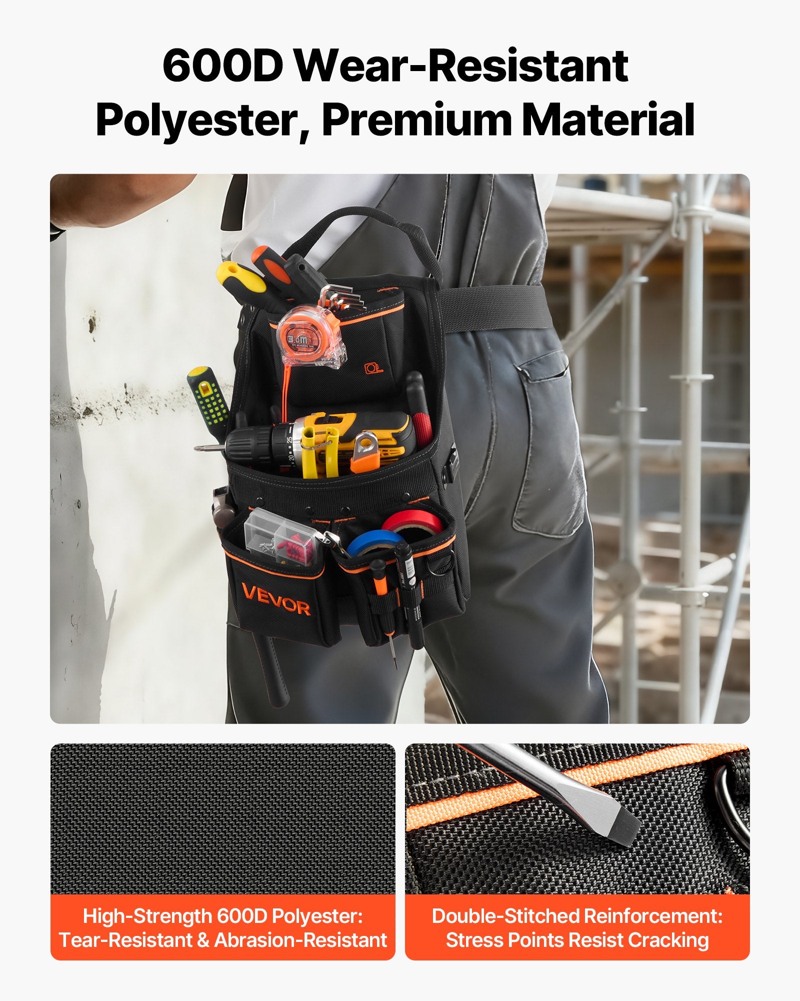 Tool Pouch Belt 14 Pockets Heavy Duty Adjustable Utility Bag 83-127cm Carpenter