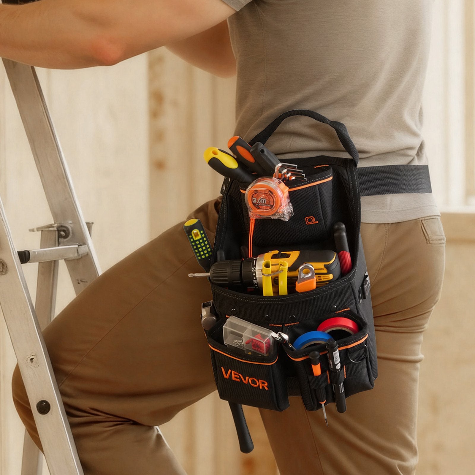 Tool Pouch Belt 14 Pockets Heavy Duty Adjustable Utility Bag 83-127cm Carpenter