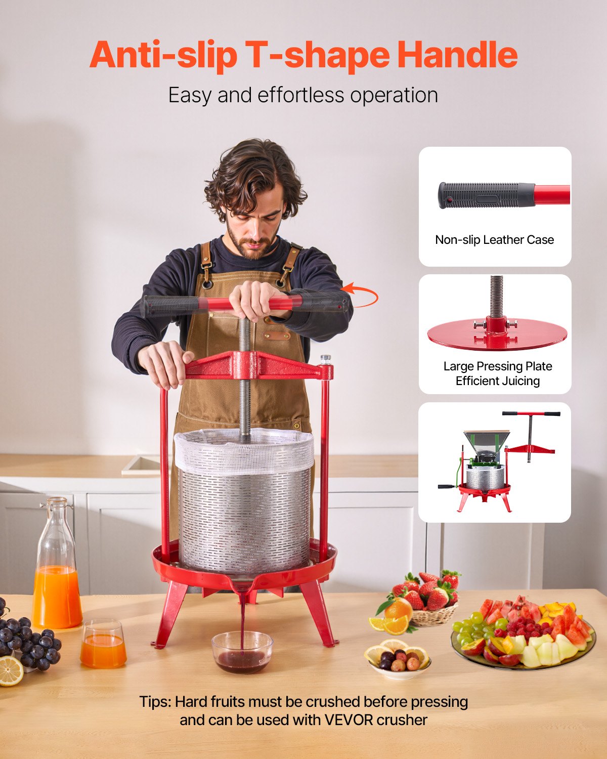 FruitWine PressStainless Basket14L 3.69 Gal Manual JuiceMaker THandle AppleGrape