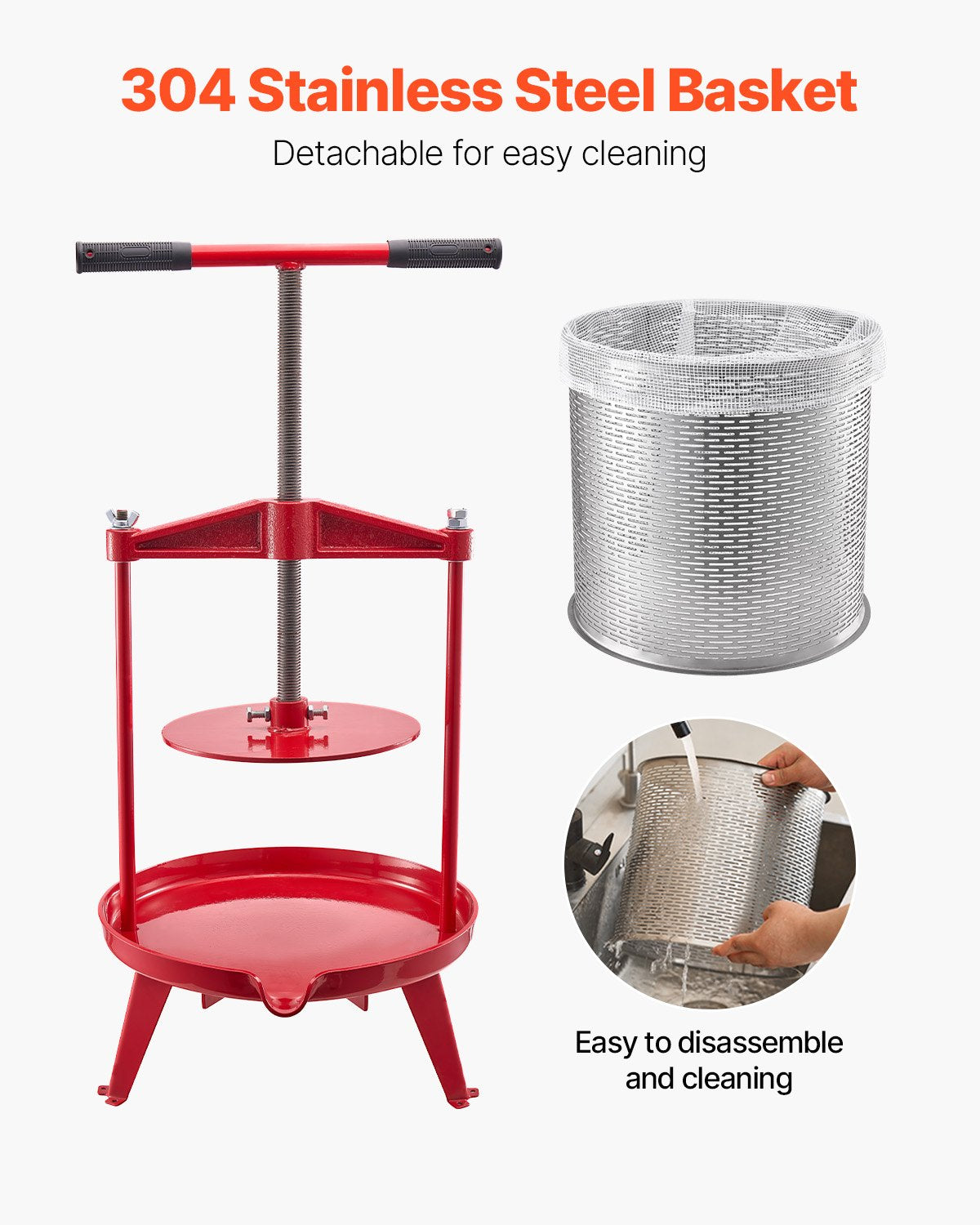 FruitWine PressStainless Basket14L 3.69 Gal Manual JuiceMaker THandle AppleGrape