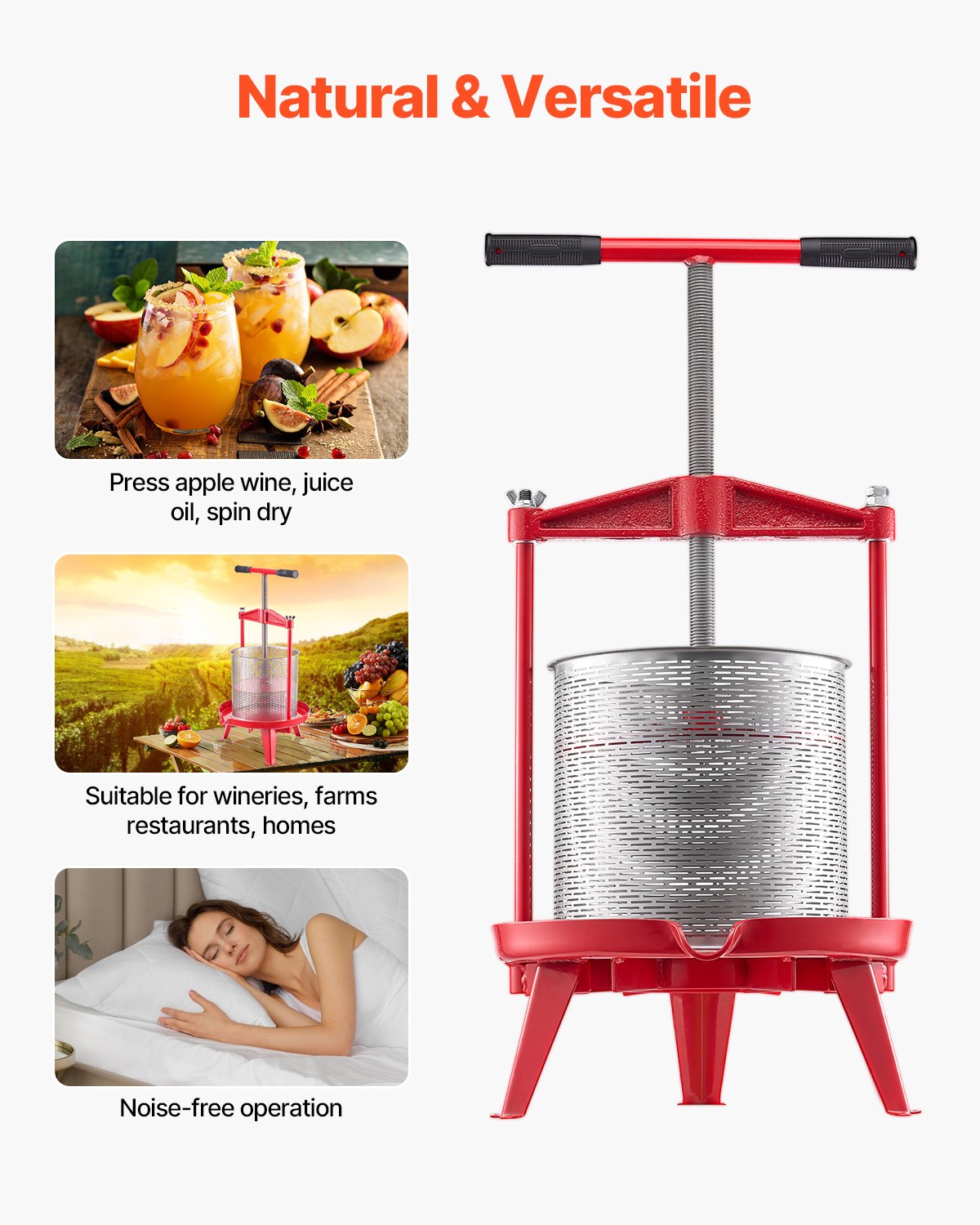 FruitWine PressStainless Basket14L 3.69 Gal Manual JuiceMaker THandle AppleGrape