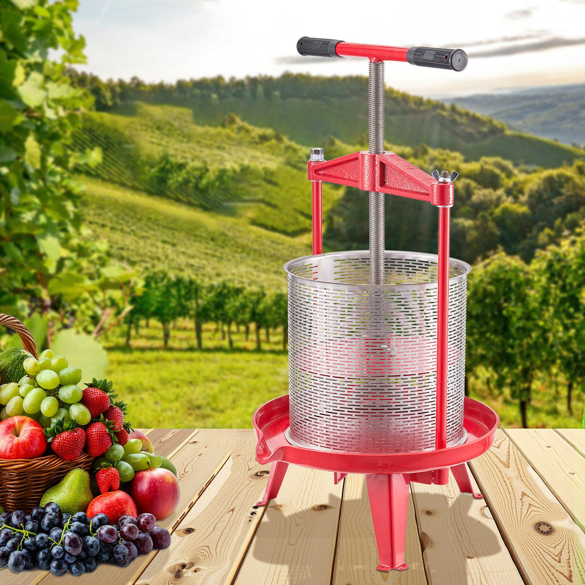 FruitWine PressStainless Basket14L 3.69 Gal Manual JuiceMaker THandle AppleGrape