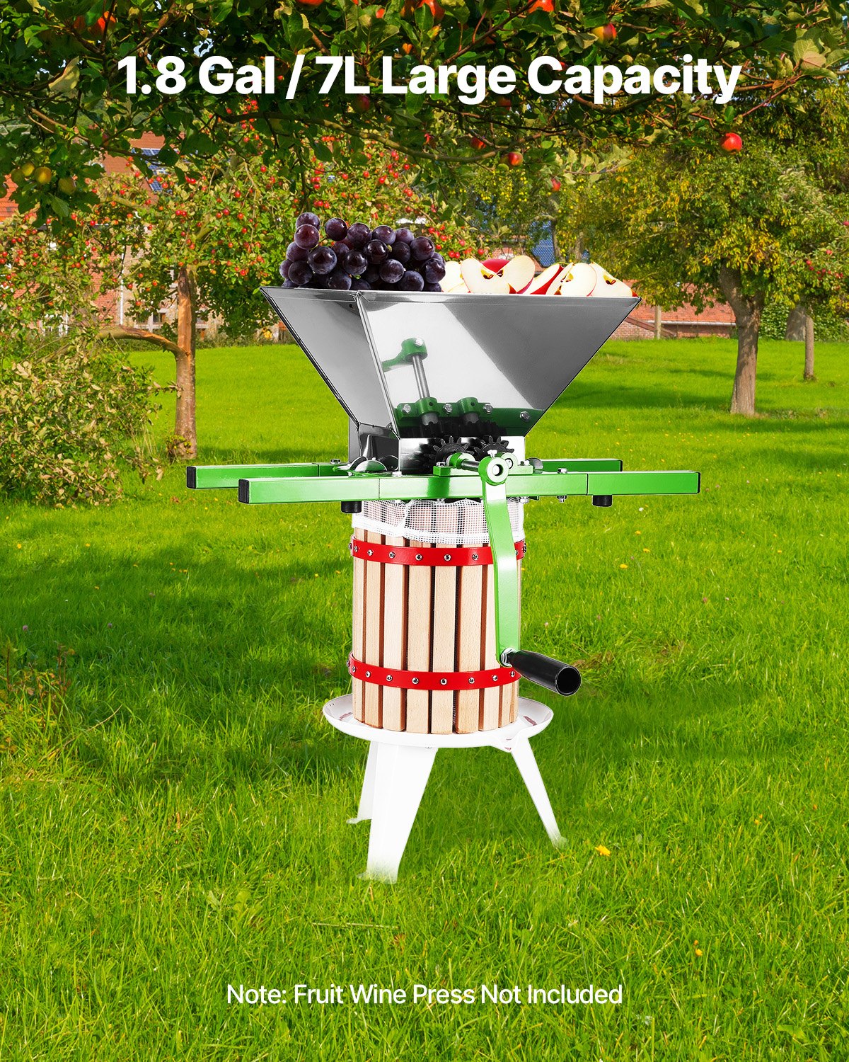 7L Fruit and Apple Crusher Manual Stainless Steel Grinder for Kitchen
