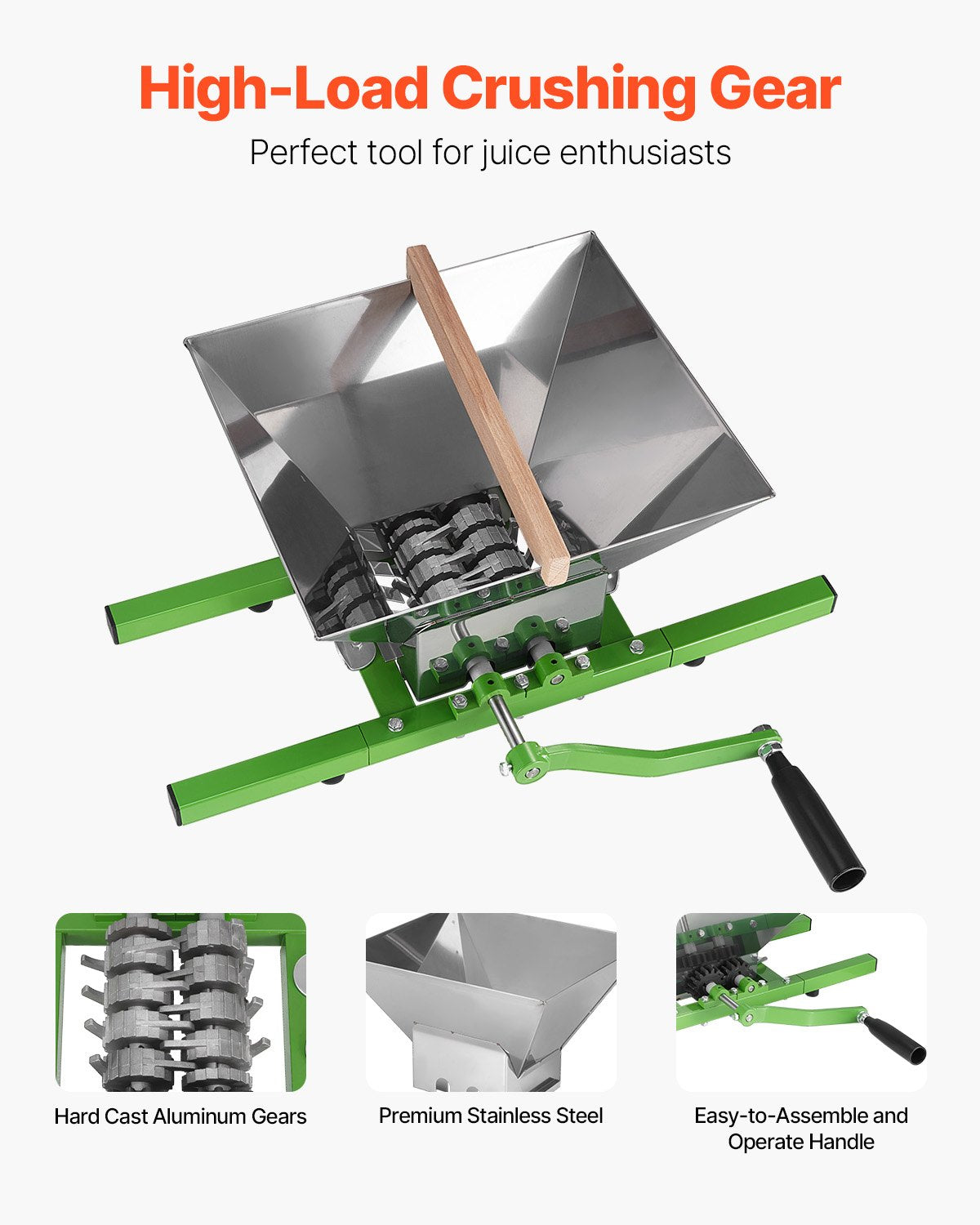 7L Fruit and Apple Crusher Manual Stainless Steel Grinder for Kitchen