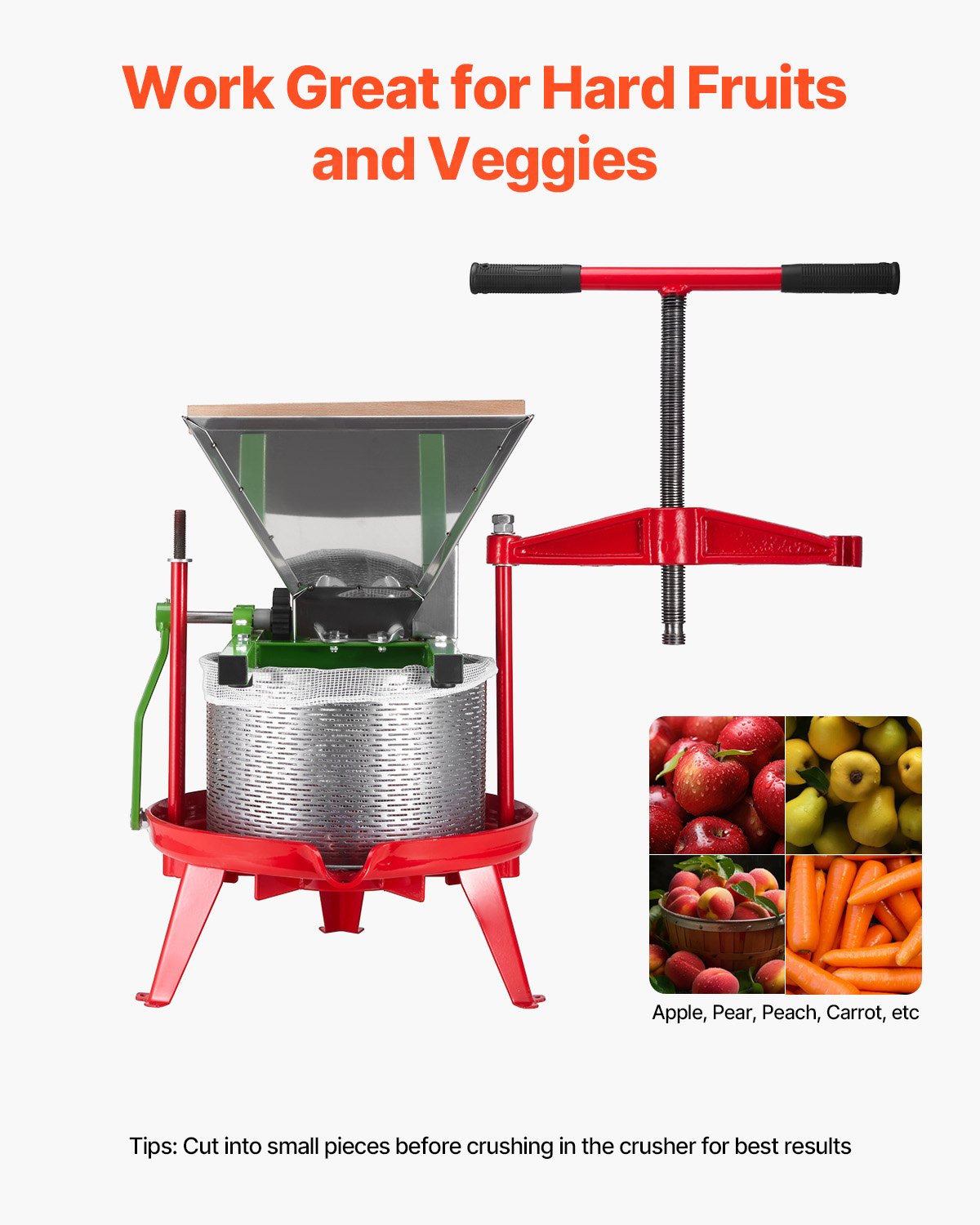 7L Fruit and Apple Crusher Manual Stainless Steel Grinder for Kitchen