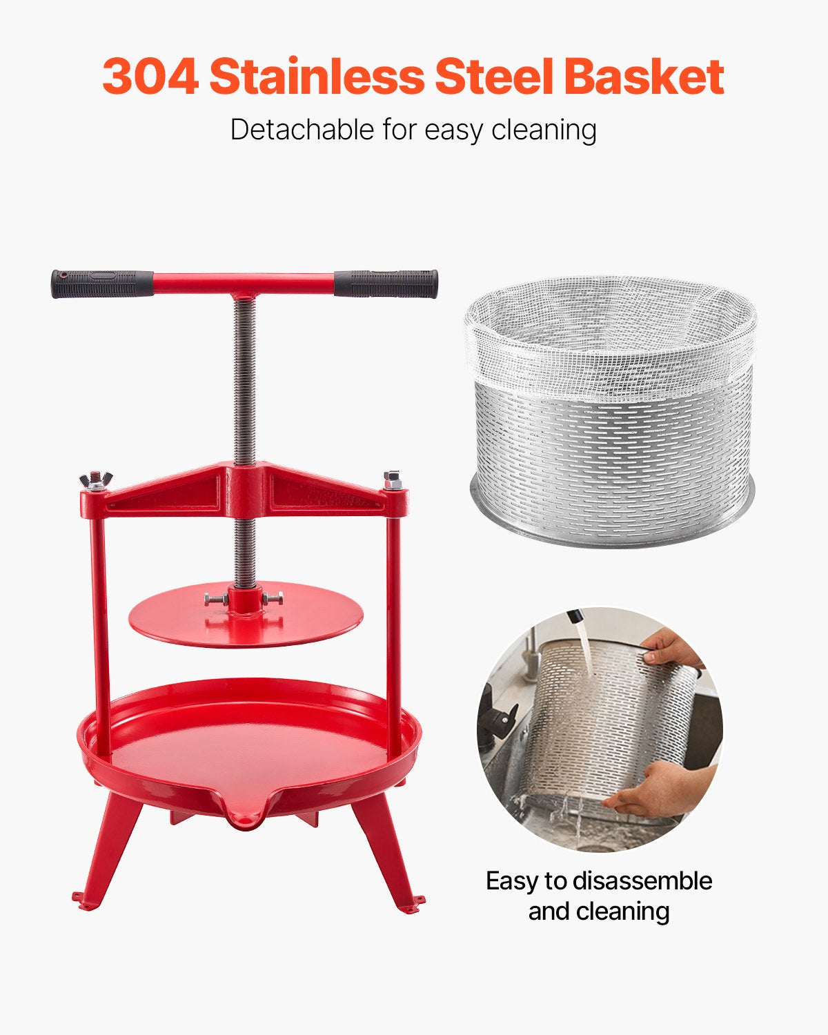 Fruit Wine Press 2.38 Gal 9L Stainless Steel Basket Manual Juice Cider Apple