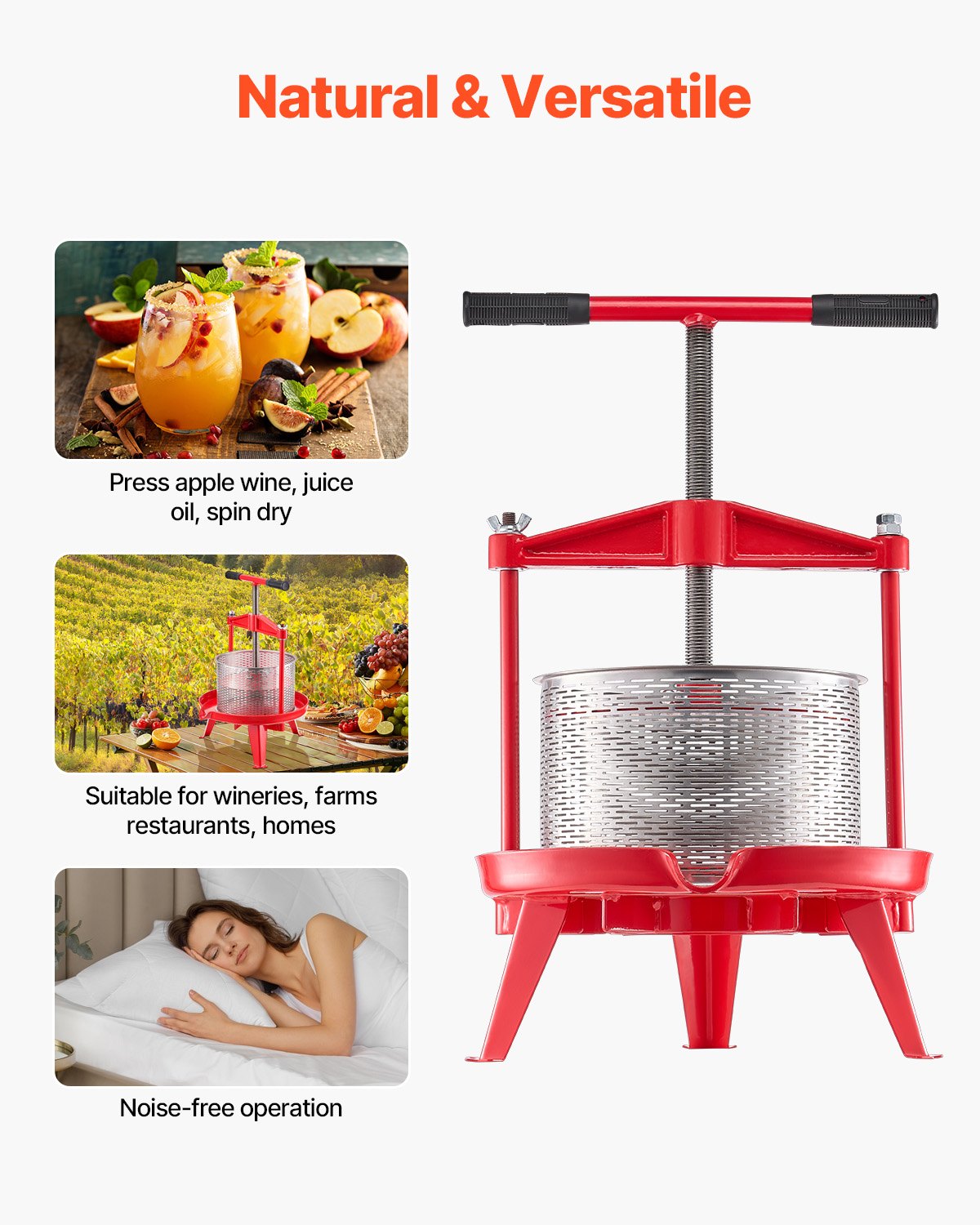 Fruit Wine Press 2.38 Gal 9L Stainless Steel Basket Manual Juice Cider Apple