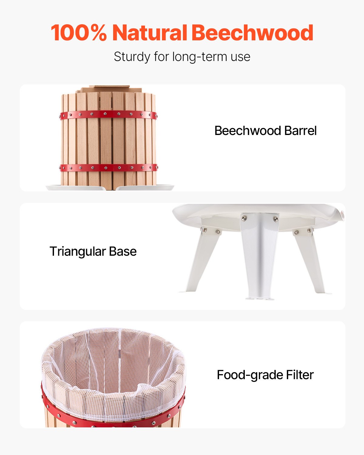 12L Fruit Wine Press Manual Solid Wood Juice Maker for Kitchen