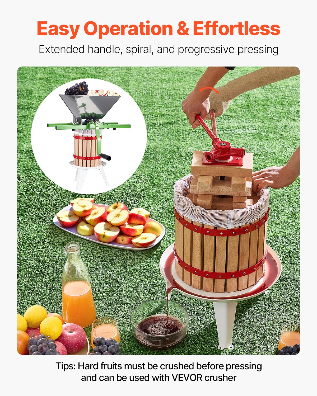 12L Fruit Wine Press Manual Solid Wood Juice Maker for Kitchen