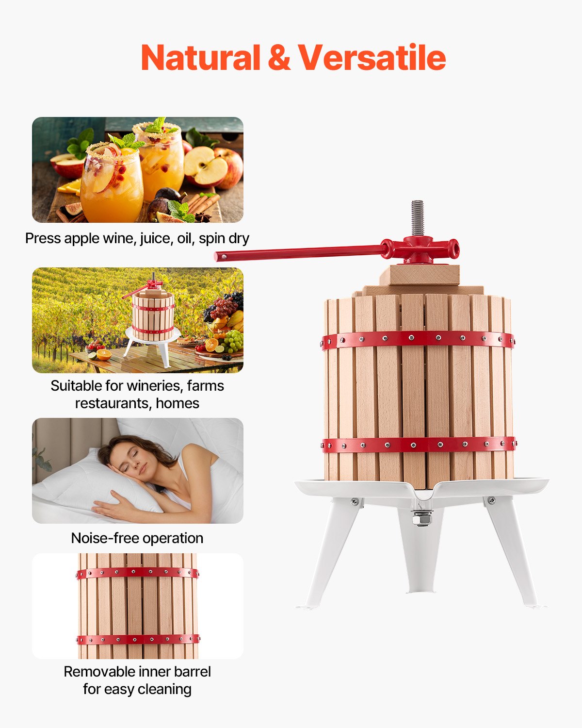 12L Fruit Wine Press Manual Solid Wood Juice Maker for Kitchen