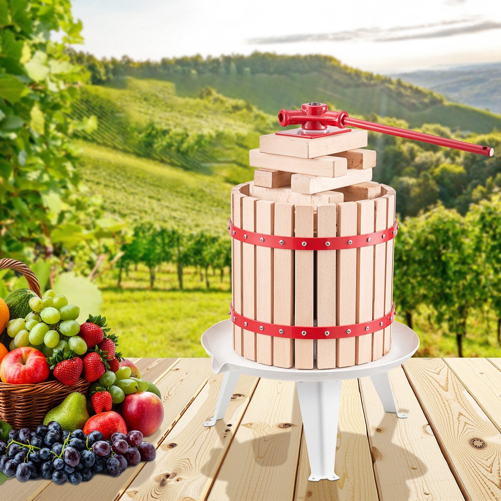 12L Fruit Wine Press Manual Solid Wood Juice Maker for Kitchen