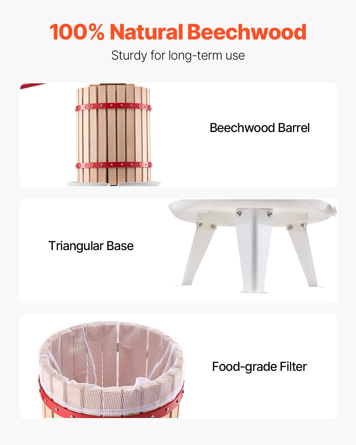 4.75 Gal/18L Fruit Wine Press Solid Wood Basket 8 Blocks Manual Juice Maker