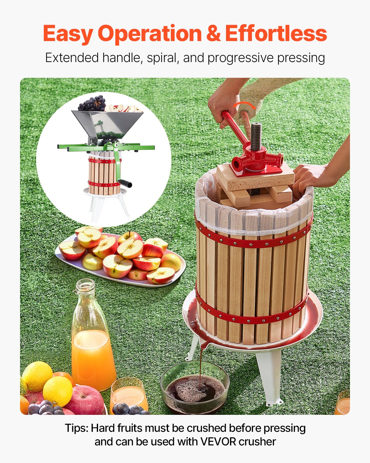 4.75 Gal/18L Fruit Wine Press Solid Wood Basket 8 Blocks Manual Juice Maker
