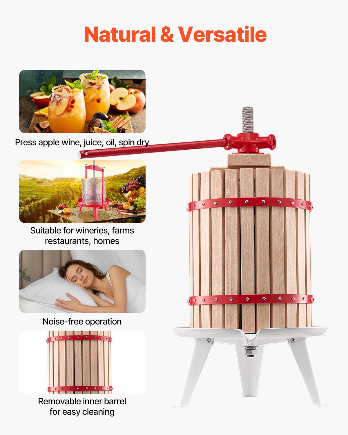 4.75 Gal/18L Fruit Wine Press Solid Wood Basket 8 Blocks Manual Juice Maker