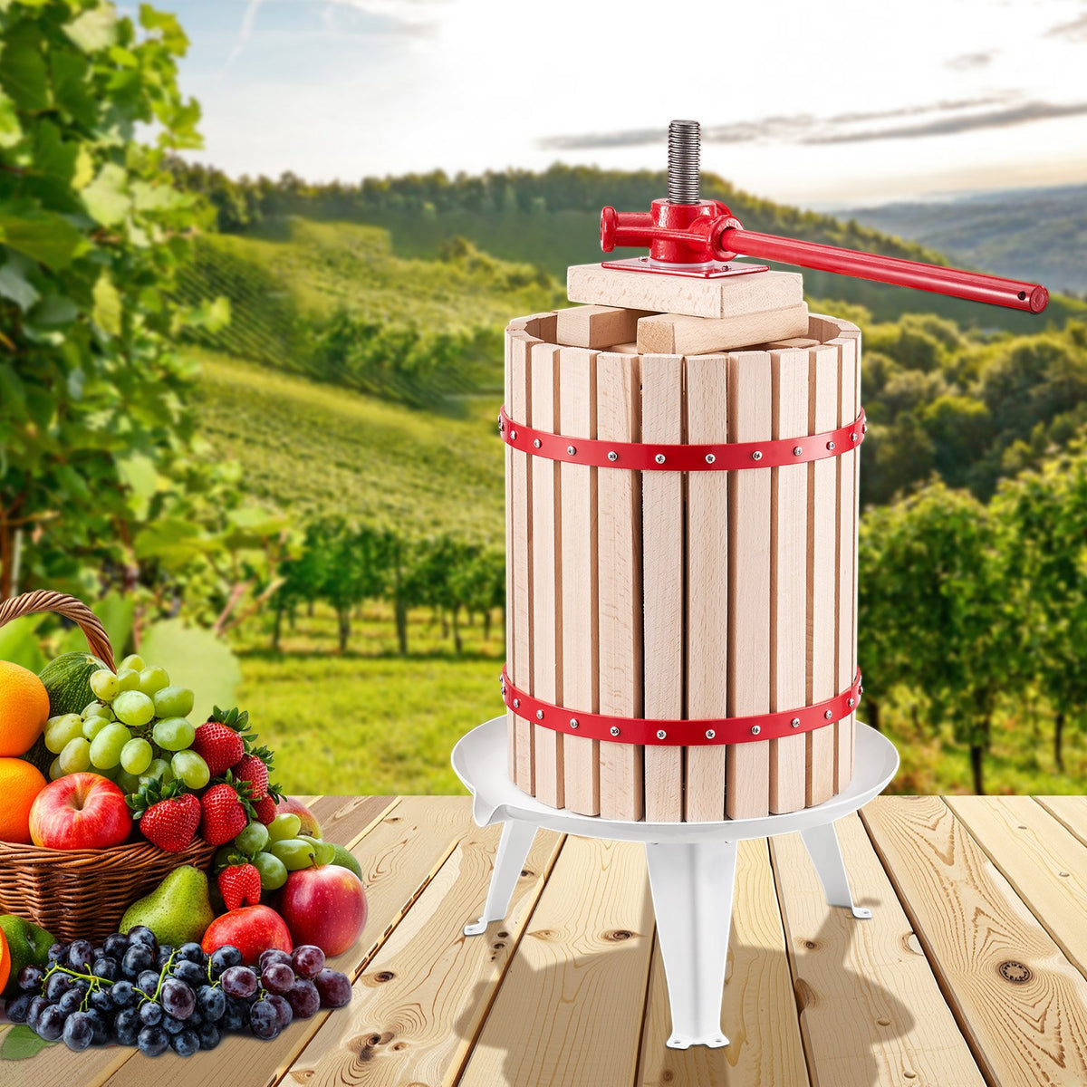 4.75 Gal/18L Fruit Wine Press Solid Wood Basket 8 Blocks Manual Juice Maker