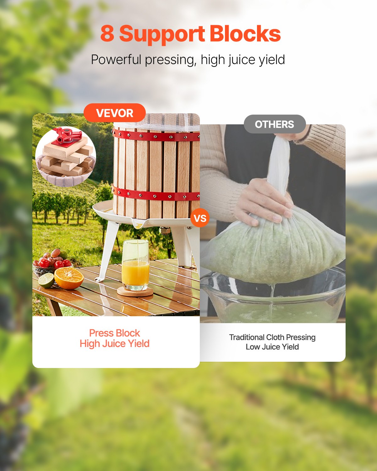 6L Fruit Wine Press Manual Solid Wood Juice Maker for Kitchen