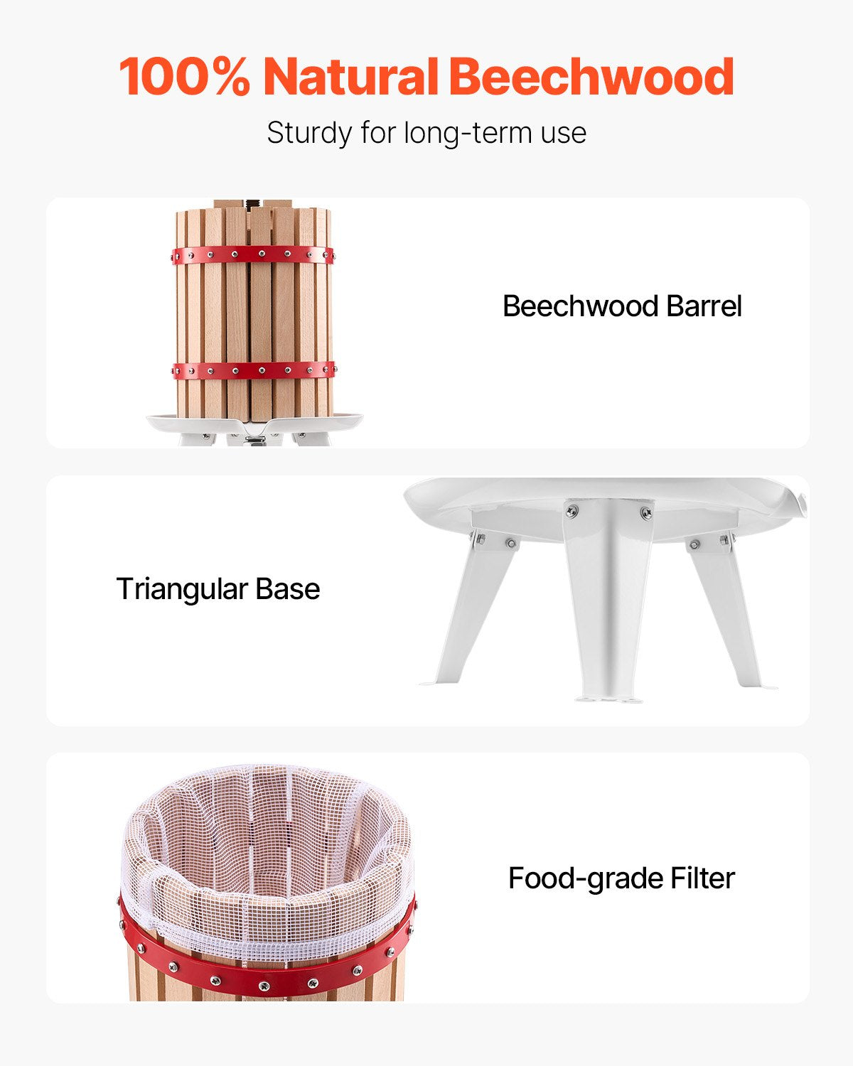 6L Fruit Wine Press Manual Solid Wood Juice Maker for Kitchen
