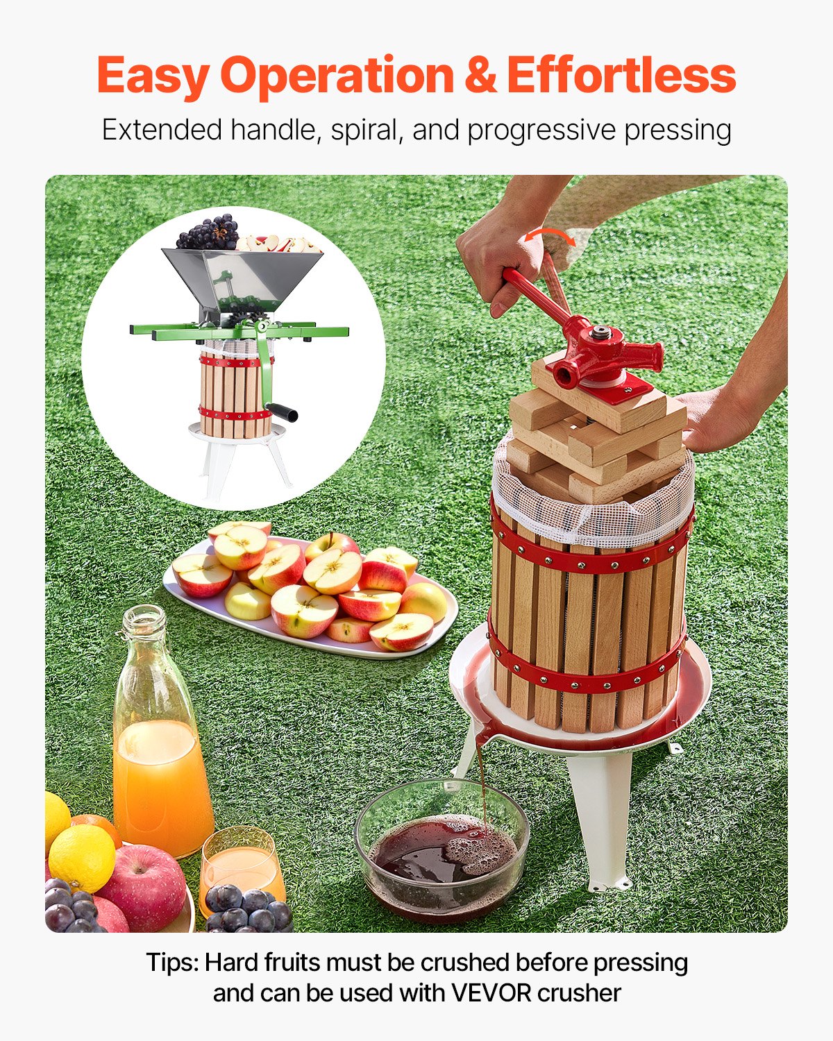 6L Fruit Wine Press Manual Solid Wood Juice Maker for Kitchen