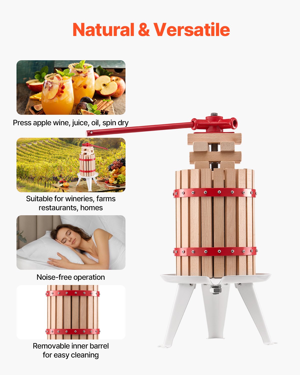6L Fruit Wine Press Manual Solid Wood Juice Maker for Kitchen