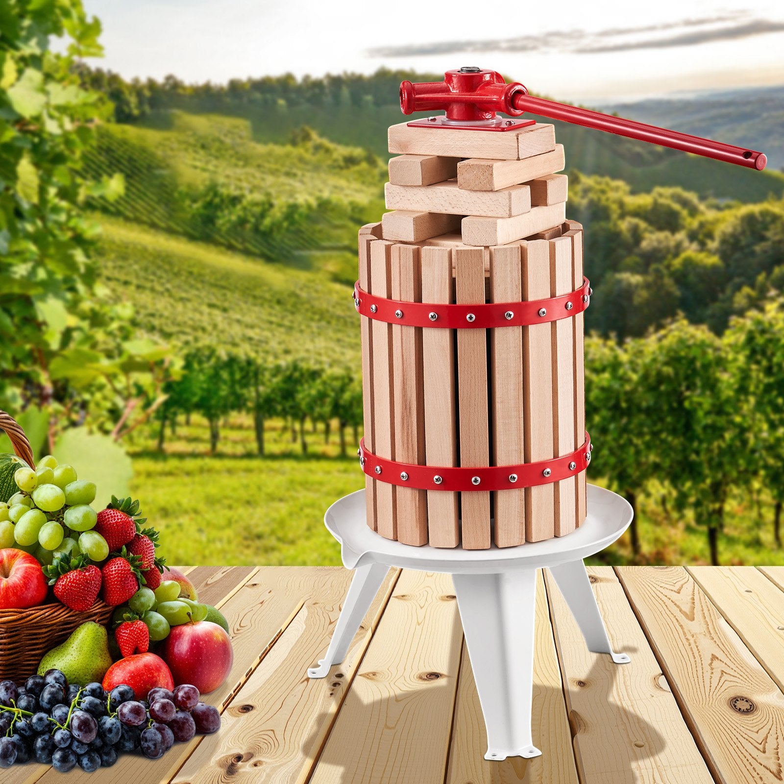 6L Fruit Wine Press Manual Solid Wood Juice Maker for Kitchen