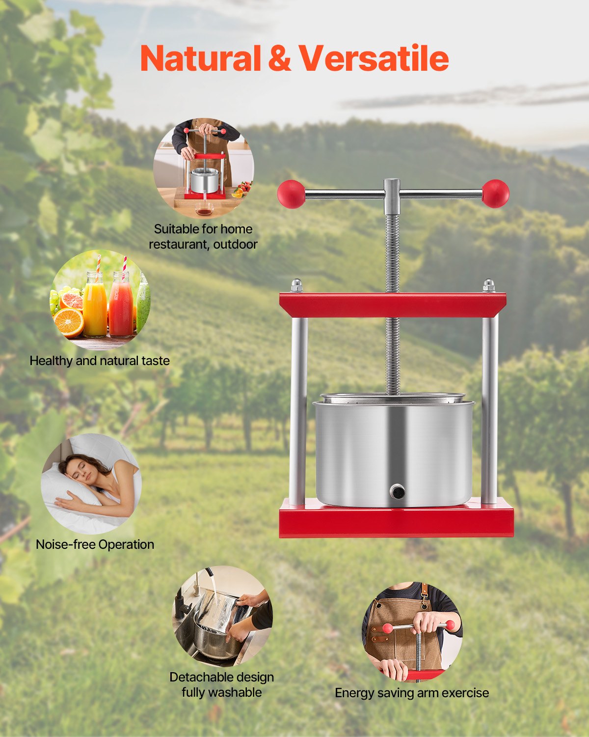 Fruit Wine Press Stainless Steel Manual Juice Cider Apple Grape T-Handle 3L